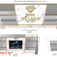 Vách kính cách thủy dán hình thoi và khung inox mạ vàng 